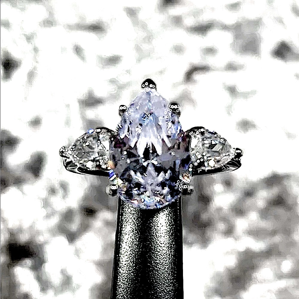 3ctw Pear Three Stone Ring in Sterling Silver White Sapphire - Picture 7 of 12